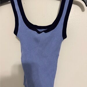 H&M Light Blue Ribbed Tank Top with Dark Trim